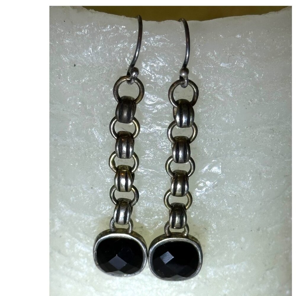 Vintage Barse Thailand 925 Sterling Silver Black Onyx Dangle Earrings Silver - Picture 8 of 8